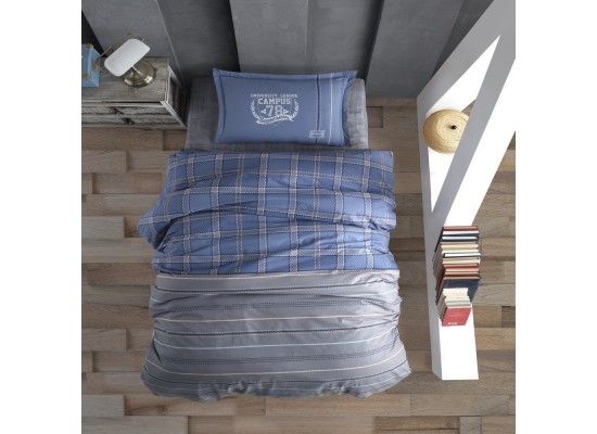 Lenjerie de pat ranforce Campus blue