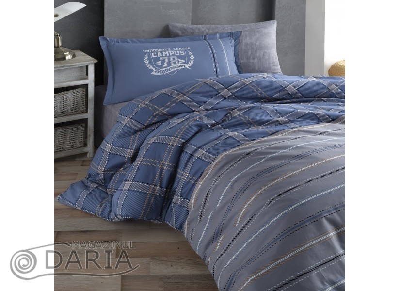 Lenjerie de pat ranforce Campus blue