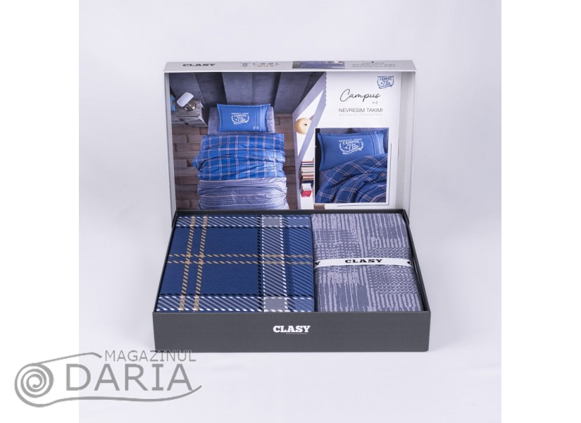 Lenjerie de pat ranforce Campus blue