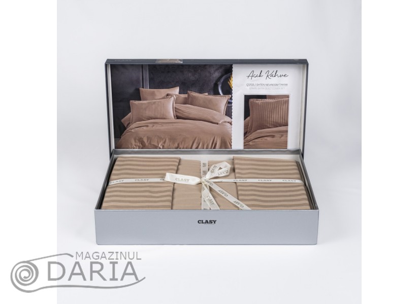 Lenjerie de pat Satin Stripe light brown/acik kahve
