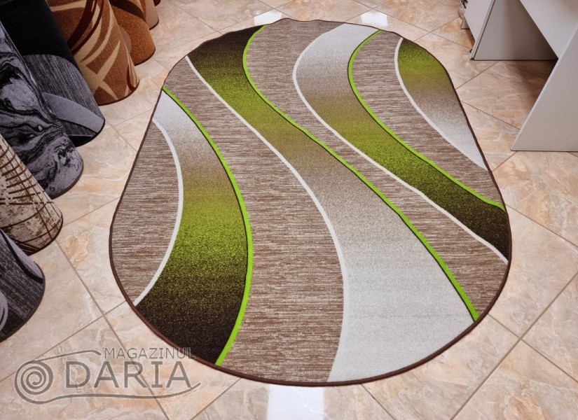 Covor tip mochetă ERIKA 8012 beige/green oval