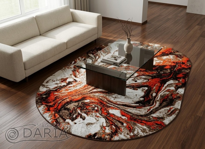 Covor tip mochetă ERIKA 8033 beige/orange oval