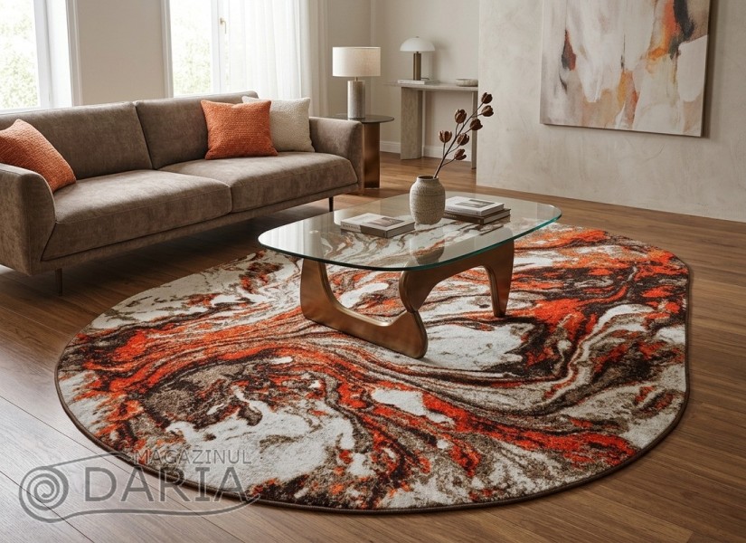 Covor tip mochetă ERIKA 8033 beige/orange oval