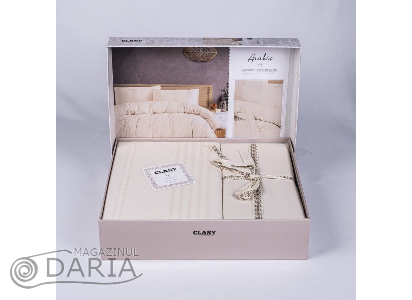 Ediție limitată set de pat  Arakis ecru V5 din 100% bumbac ranforce
