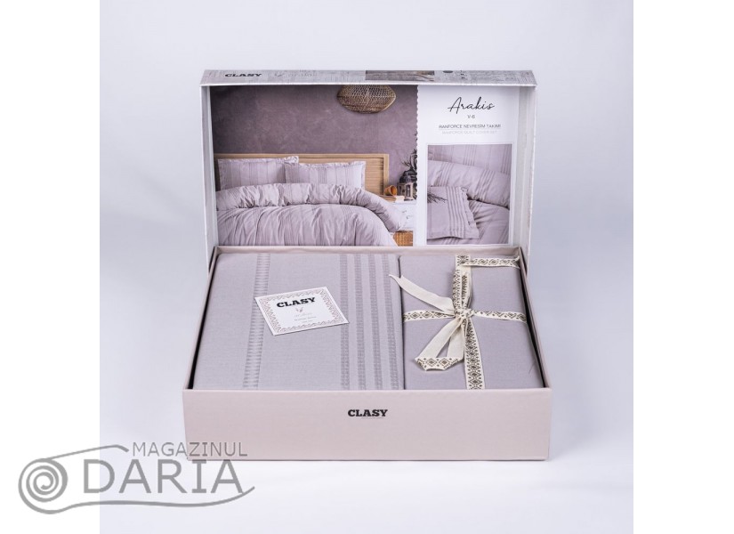 Ediție limitată set de pat Arakis light grey V6 din 100% bumbac ranforce