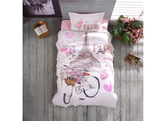 Lenjerie de pat ranforce Paris love pink