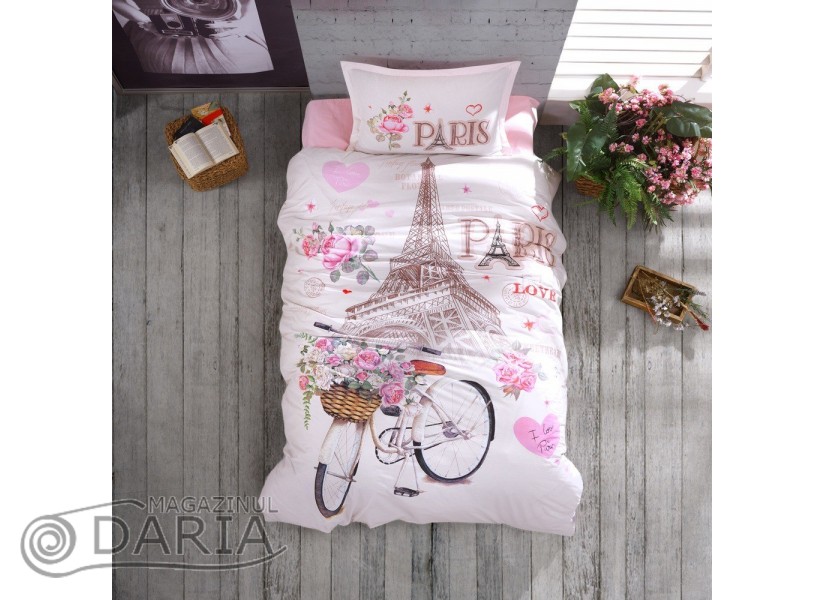 Lenjerie de pat ranforce Paris love pink