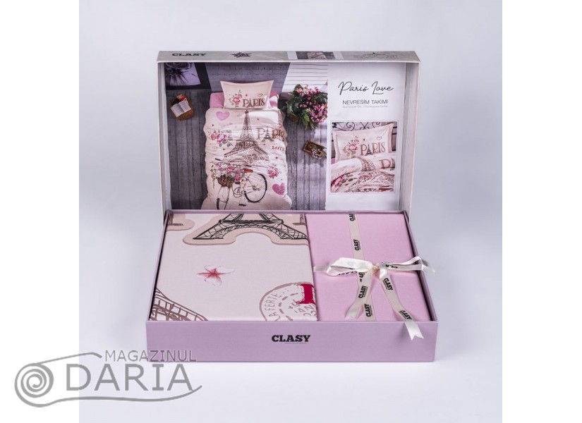 Lenjerie de pat ranforce Paris love pink