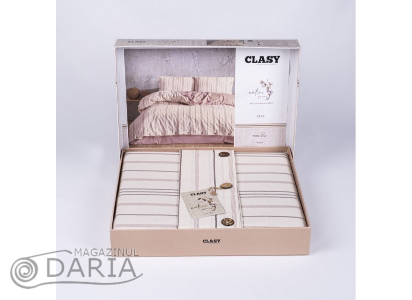 Ediție limitată set de pat Etre beige din 100% bumbac ranforce