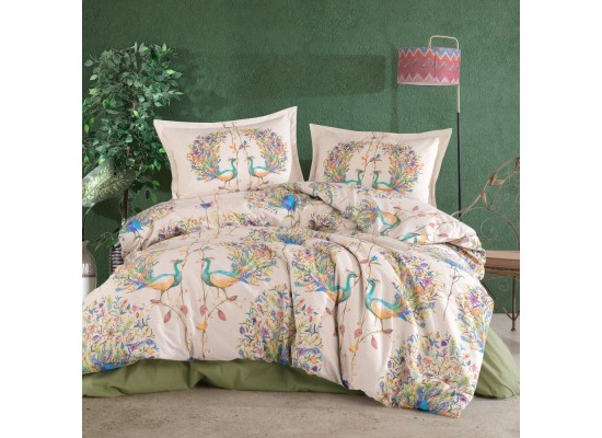 Lenjerie de pat ranforce Pavone green