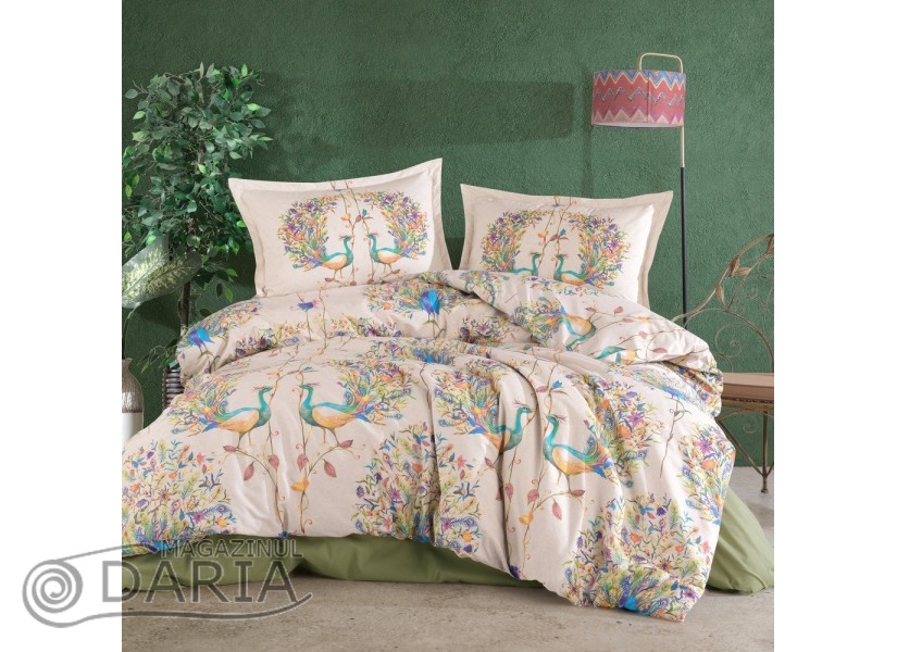 Lenjerie de pat ranforce Pavone green