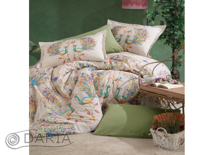 Lenjerie de pat ranforce Pavone green