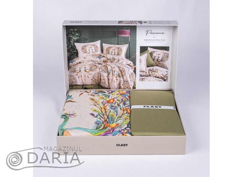 Lenjerie de pat ranforce Pavone green