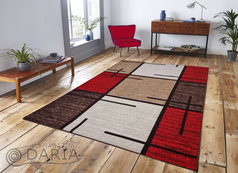 Covor tip mochetă ERIKA 8010 beige/red