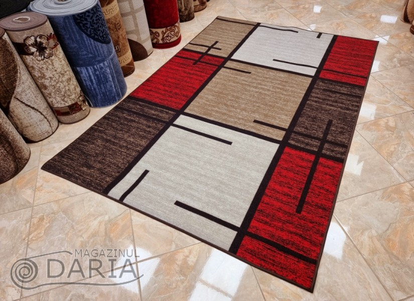 Covor tip mochetă ERIKA 8010 beige/red