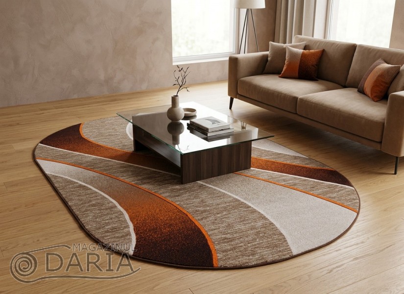 Covor tip mochetă ERIKA 8012 beige/orange oval