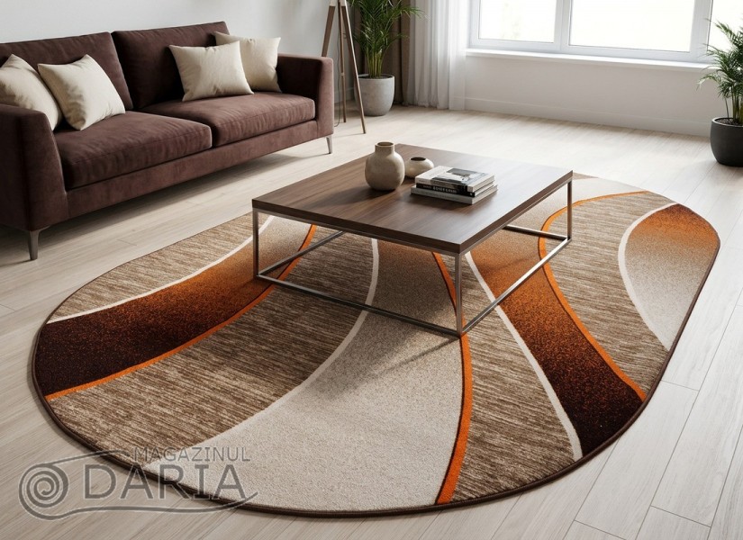 Covor tip mochetă ERIKA 8012 beige/orange oval