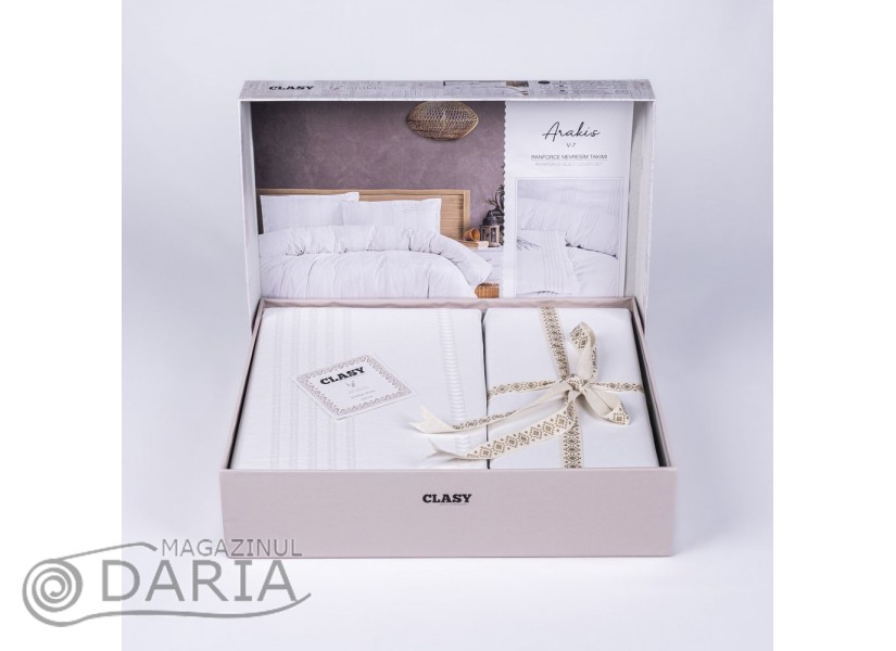 Ediție limitată set de pat Arakis white V7 din 100% bumbac ranforce