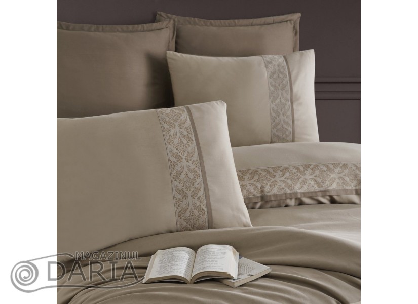 Ediție limitată set de pat Nienna beige din 100% bumbac ranforce