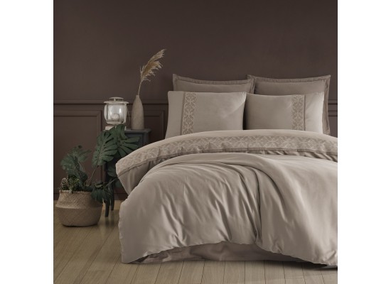 Ediție limitată set de pat Nienna beige din 100% bumbac ranforce