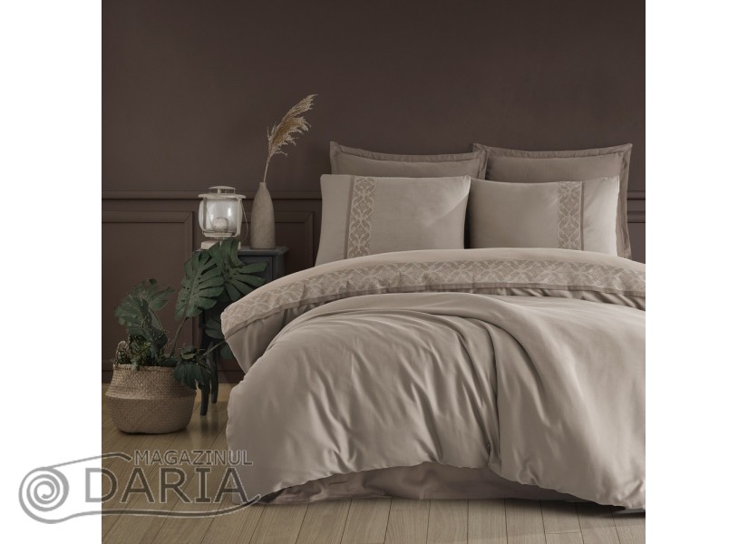 Ediție limitată set de pat Nienna beige din 100% bumbac ranforce