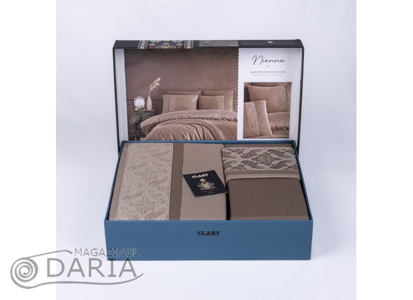 Ediție limitată set de pat Nienna beige din 100% bumbac ranforce