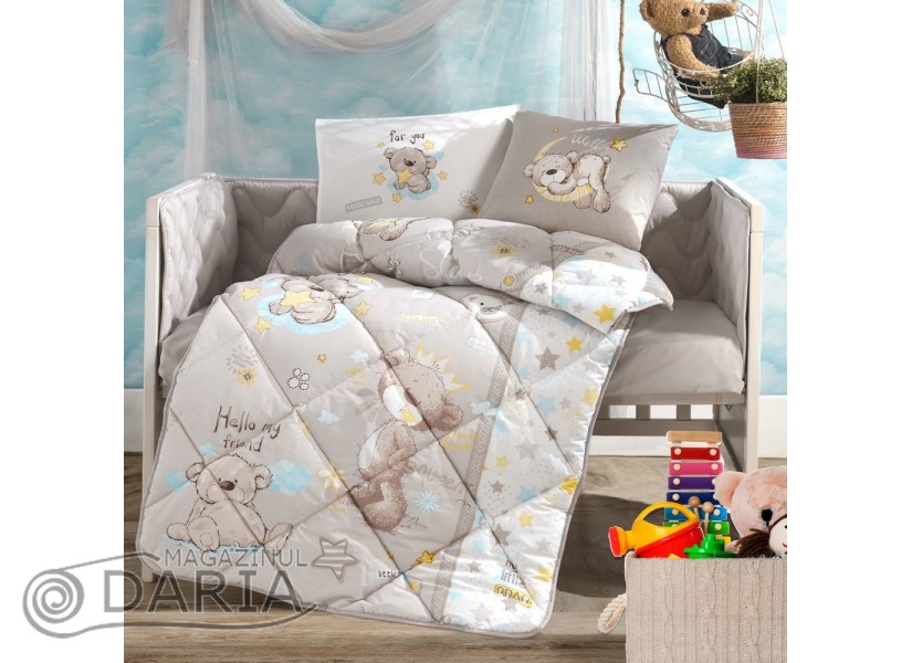 Set complet de lenjerie de pat pentru bebelusi Little Bear 