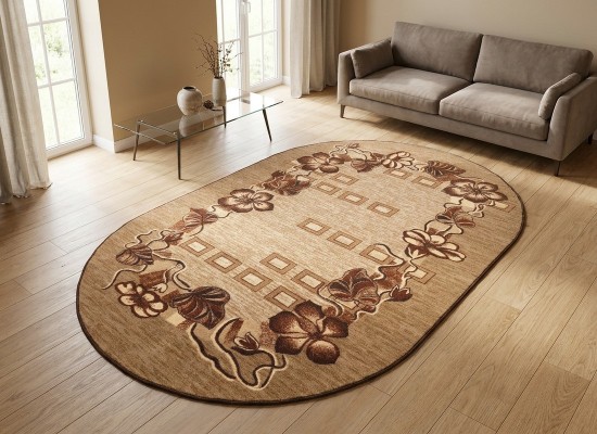 Covor tip mochetă ERIKA 8043 beige oval