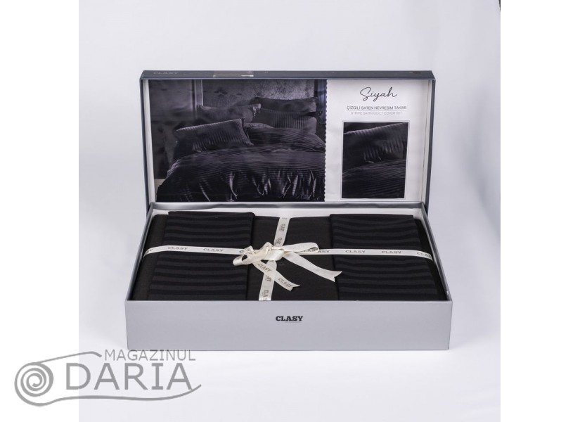 Lenjerie de pat Satin Stripe black/siyah