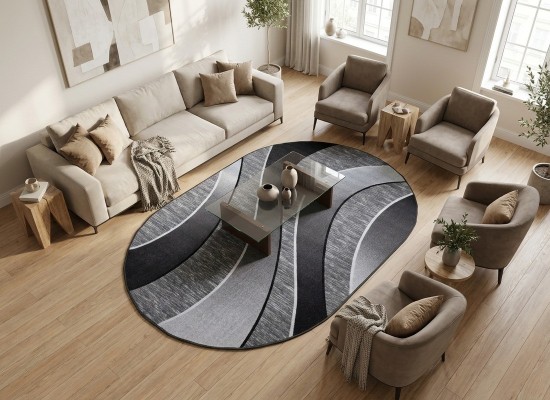 Covor tip mochetă ERIKA 8012 grey oval