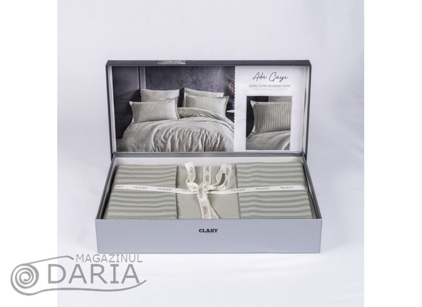 Lenjerie de pat Satin Stripe tea green/ada cayi