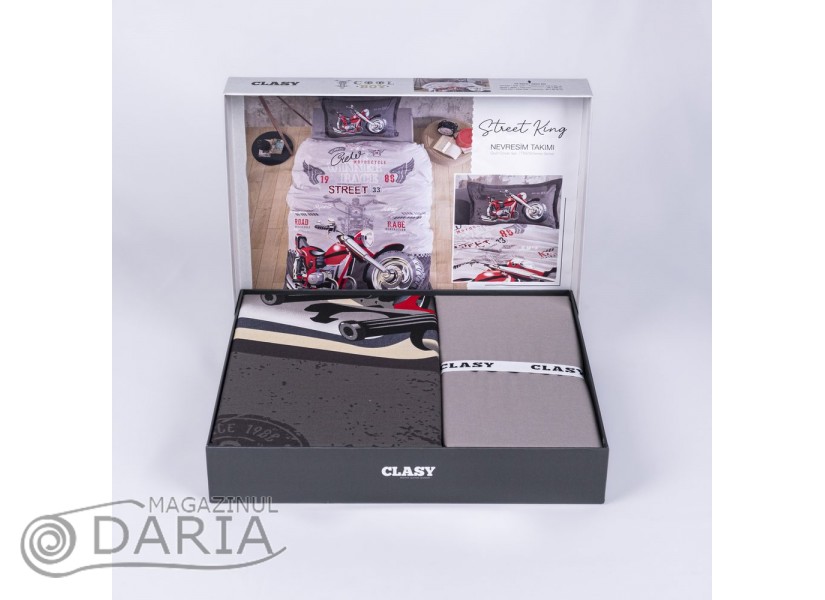 Lenjerie de pat ranforce Street king grey
