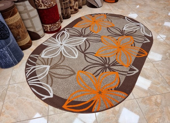 Covor tip mochetă ERIKA 8013 beige/orange oval