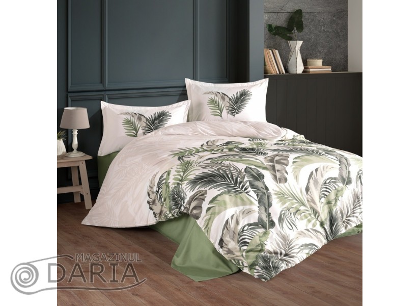 Lenjerie de pat ranforce Hena green