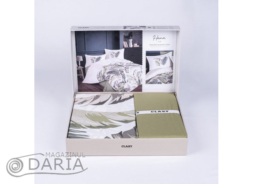 Lenjerie de pat ranforce Hena green